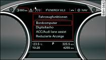 Driver information system: Calling up the Vehicle functions menu